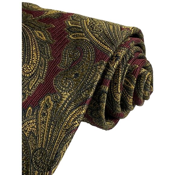 JZ RICHARDS Necktie Mens 100% Silk Tie Designer  58" Burgundy, Gold Tie Classic - Picture 8 of 12